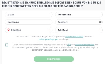 Das Formular zur Registrierung bei 22Bet