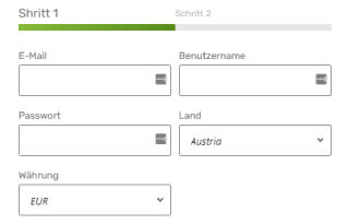 Das Formular zur Registrierung bei Campobet