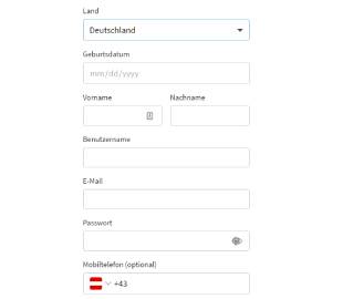 Das Formular zur Registrierung bei Tipico